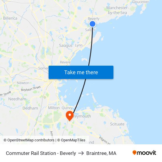 Commuter Rail Station - Beverly to Braintree, MA map