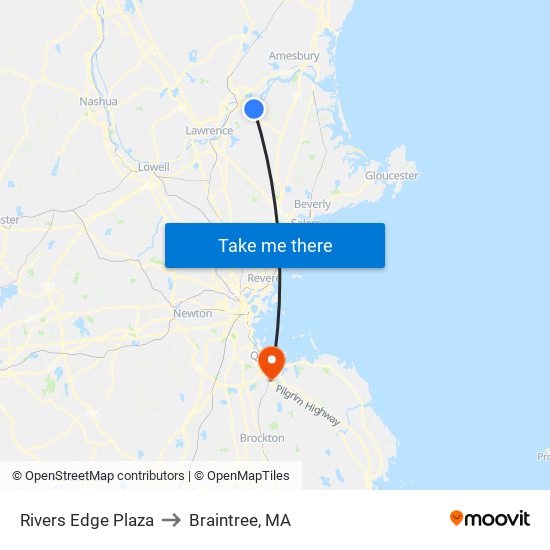 Rivers Edge Plaza to Braintree, MA map