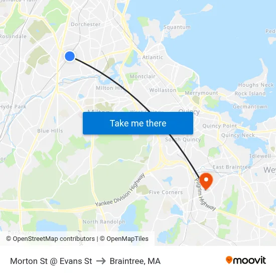 Morton St @ Evans St to Braintree, MA map