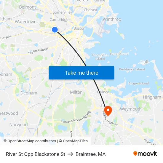 River St Opp Blackstone St to Braintree, MA map