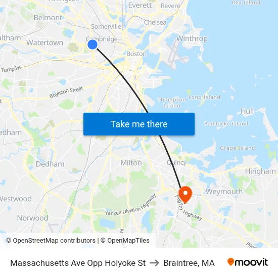 Massachusetts Ave Opp Holyoke St to Braintree, MA map