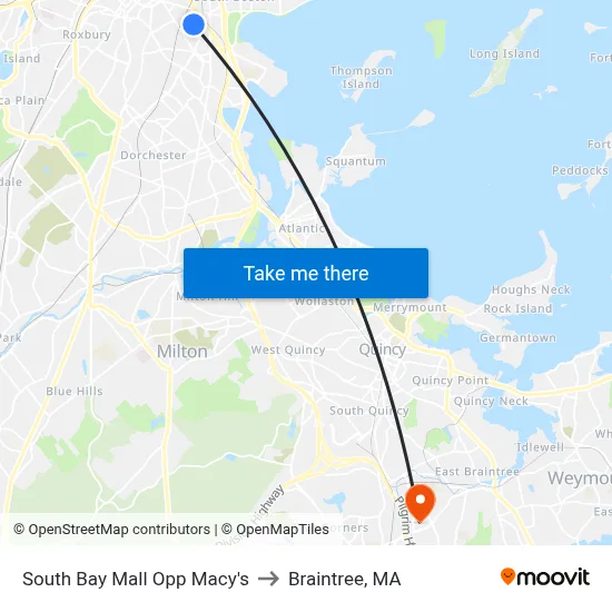 South Bay Mall Opp Macy's to Braintree, MA map