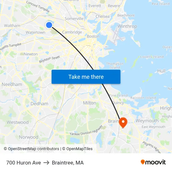 700 Huron Ave to Braintree, MA map