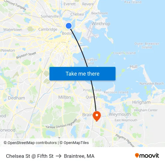Chelsea St @ Fifth St to Braintree, MA map