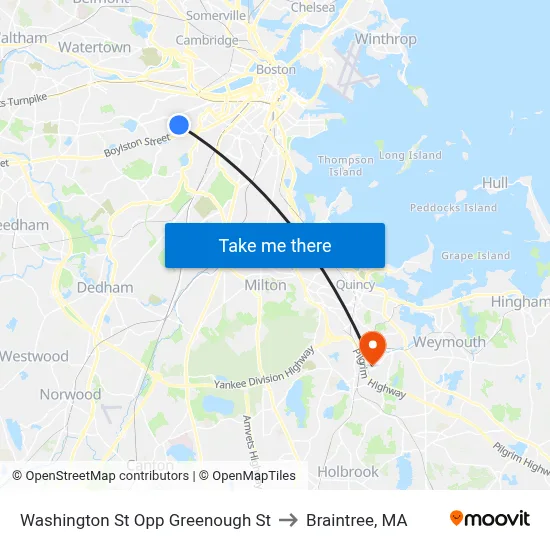 Washington St Opp Greenough St to Braintree, MA map