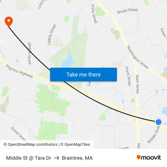 Middle St @ Tara Dr to Braintree, MA map