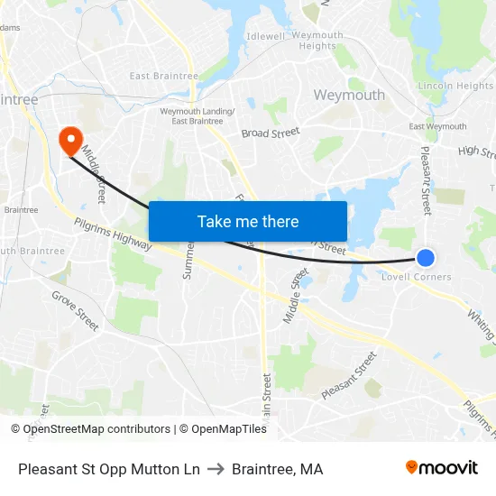 Pleasant St Opp Mutton Ln to Braintree, MA map