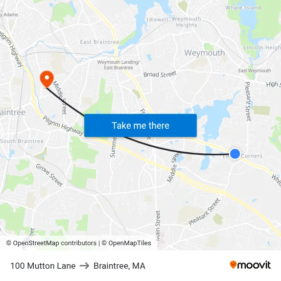 100 Mutton Lane to Braintree, MA map