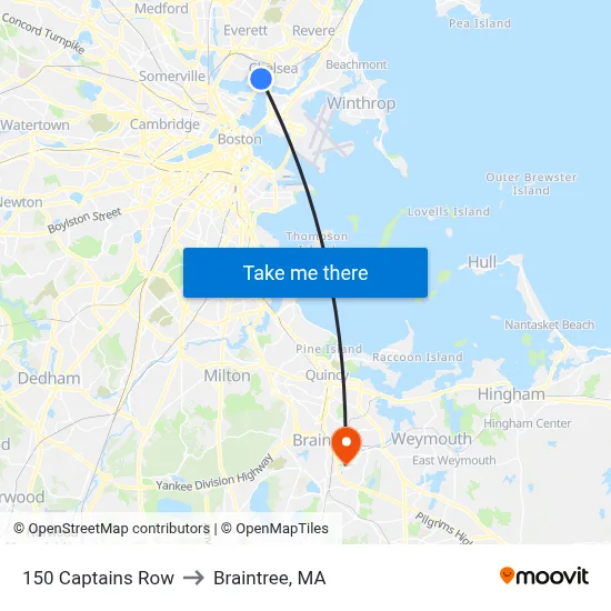 150 Captains Row to Braintree, MA map