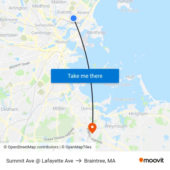 Summit Ave @ Lafayette Ave to Braintree, MA map