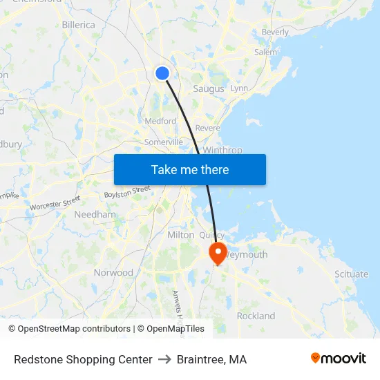 Redstone Shopping Center to Braintree, MA map