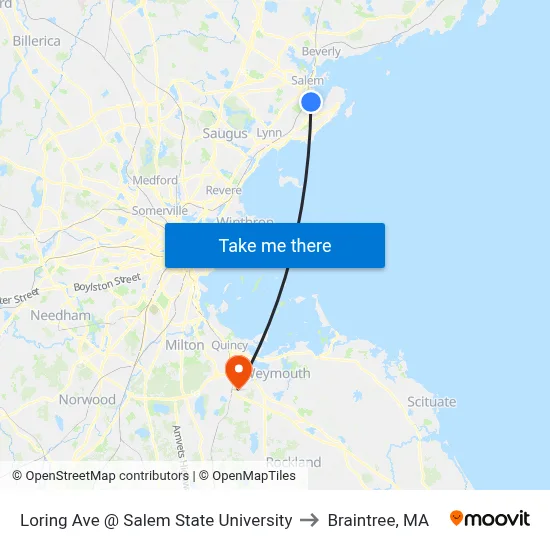 Loring Ave @ Salem State University to Braintree, MA map
