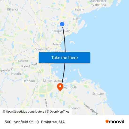 500 Lynnfield St to Braintree, MA map