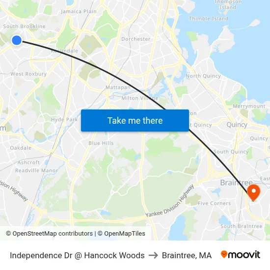 Independence Dr @ Hancock Woods to Braintree, MA map