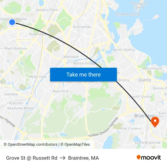 Grove St @ Russett Rd to Braintree, MA map