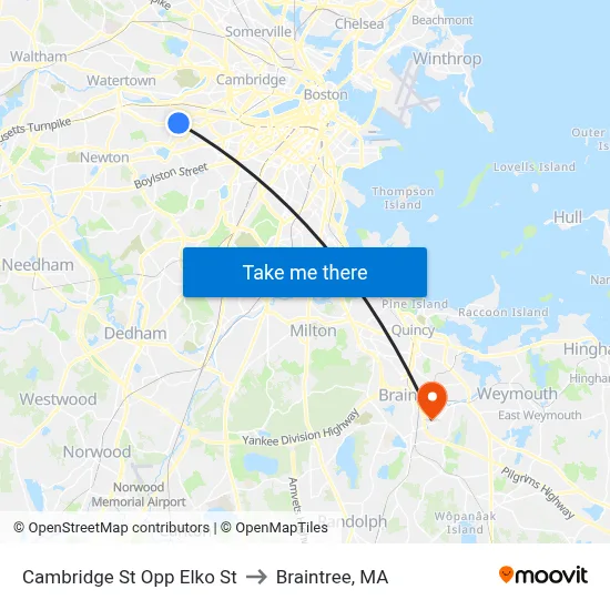 Cambridge St Opp Elko St to Braintree, MA map