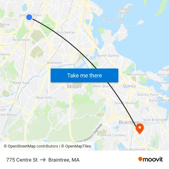 775 Centre St to Braintree, MA map