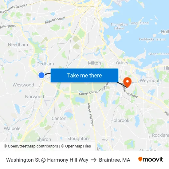 Washington St @ Harmony Hill Way to Braintree, MA map