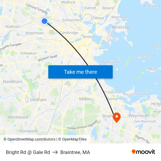 Bright Rd @ Gale Rd to Braintree, MA map