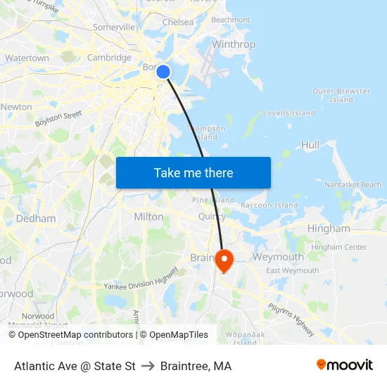 Atlantic Ave @ State St to Braintree, MA map
