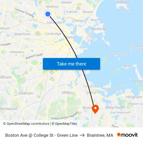 Boston Ave @ College St - Green Line to Braintree, MA map