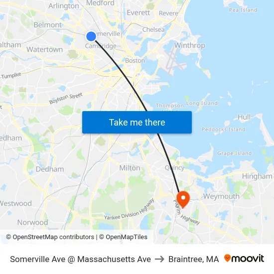 Somerville Ave @ Massachusetts Ave to Braintree, MA map