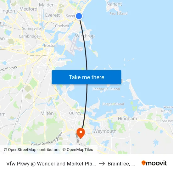 Vfw Pkwy @ Wonderland Market Place to Braintree, MA map