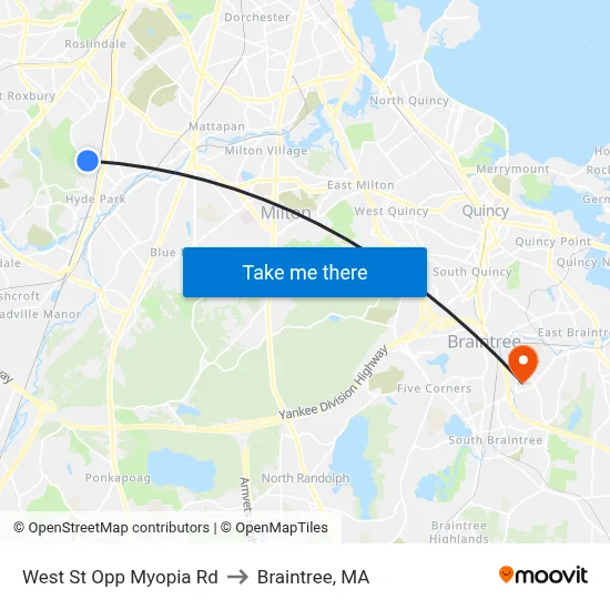 West St Opp Myopia Rd to Braintree, MA map