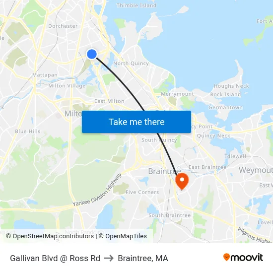 Gallivan Blvd @ Ross Rd to Braintree, MA map
