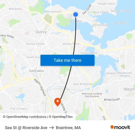 Sea St @ Riverside Ave to Braintree, MA map