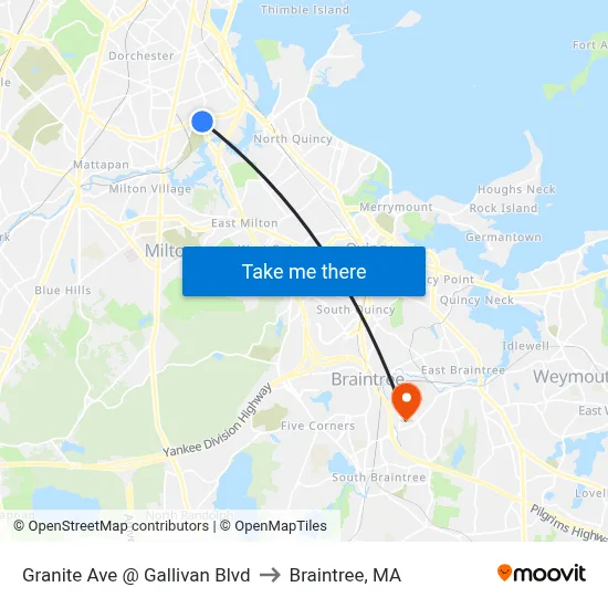 Granite Ave @ Gallivan Blvd to Braintree, MA map