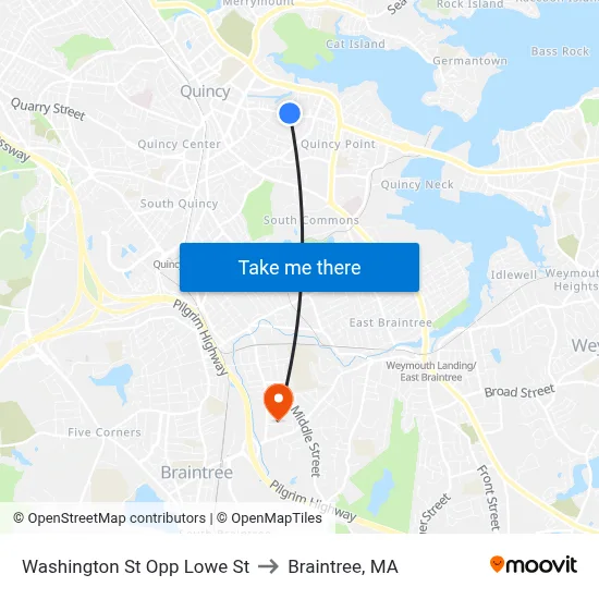 Washington St Opp Lowe St to Braintree, MA map