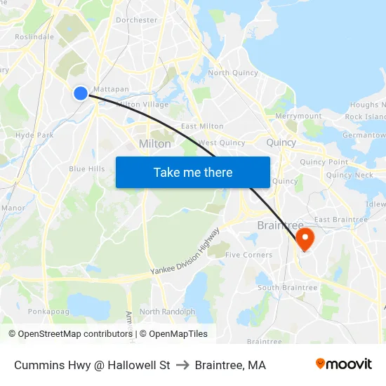 Cummins Hwy @ Hallowell St to Braintree, MA map