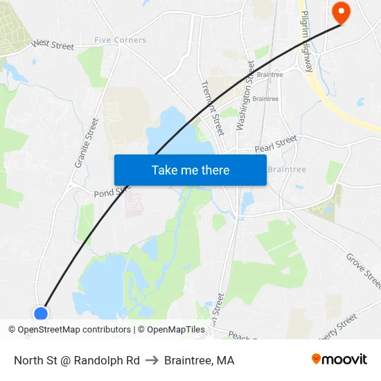 North St @ Randolph Rd to Braintree, MA map