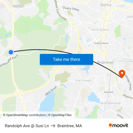 Randolph Ave @ Susi Ln to Braintree, MA map
