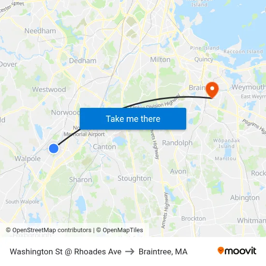 Washington St @ Rhoades Ave to Braintree, MA map