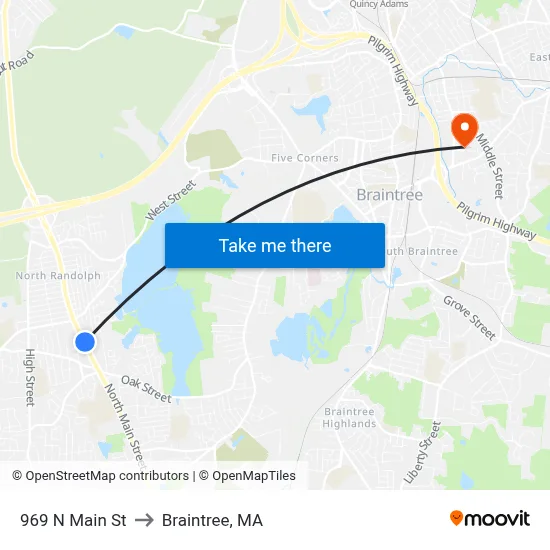 969 N Main St to Braintree, MA map