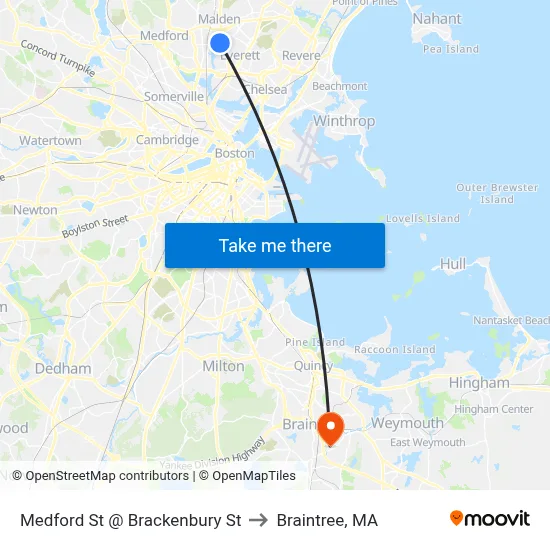 Medford St @ Brackenbury St to Braintree, MA map