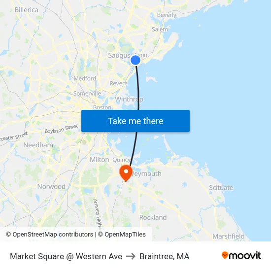 Market Square @ Western Ave to Braintree, MA map
