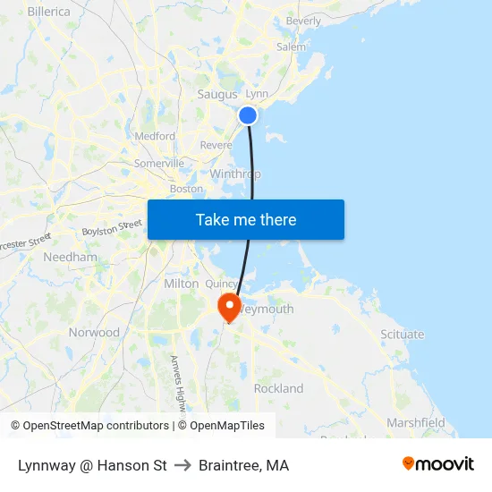 Lynnway @ Hanson St to Braintree, MA map