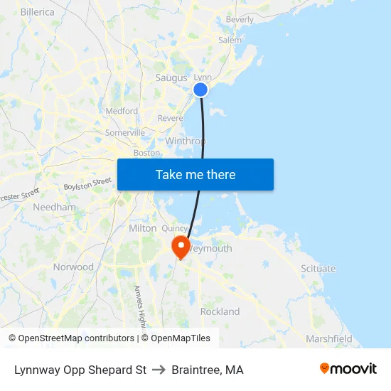 Lynnway Opp Shepard St to Braintree, MA map
