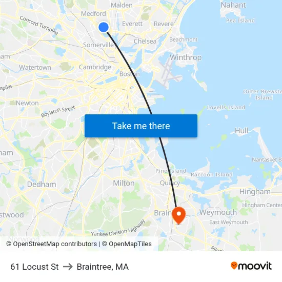 61 Locust St to Braintree, MA map