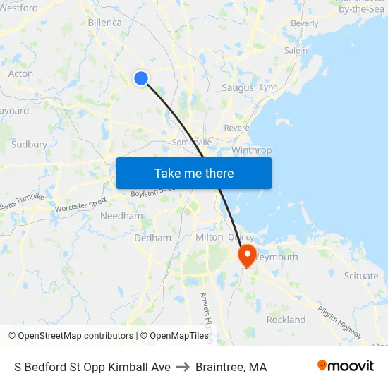 S Bedford St Opp Kimball Ave to Braintree, MA map
