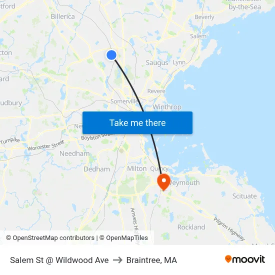 Salem St @ Wildwood Ave to Braintree, MA map