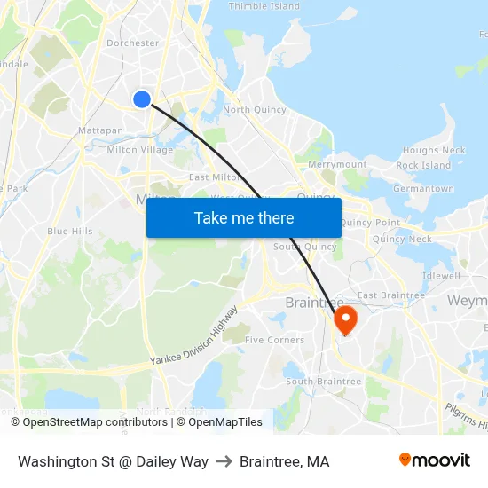 Washington St @ Dailey Way to Braintree, MA map