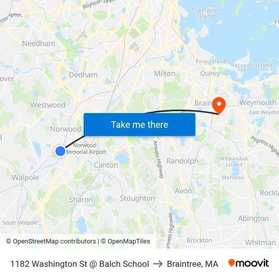 1182 Washington St @ Balch School to Braintree, MA map