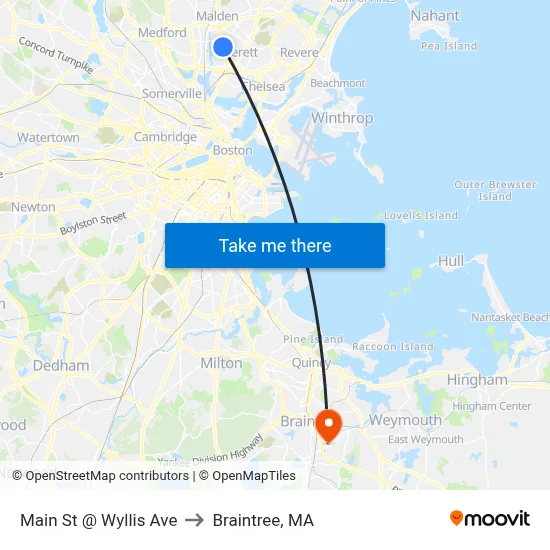 Main St @ Wyllis Ave to Braintree, MA map