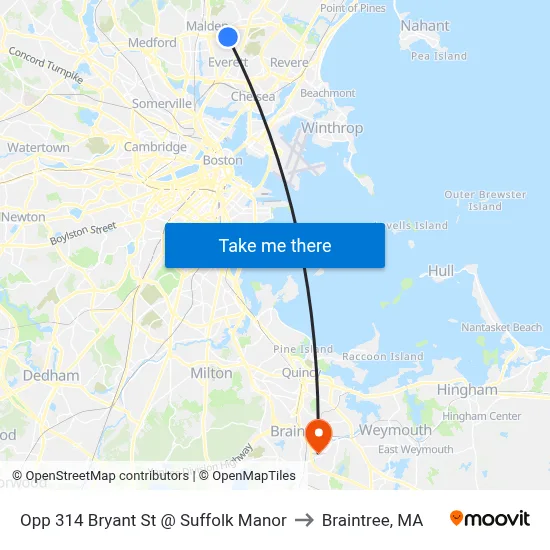 Opp 314 Bryant St @ Suffolk Manor to Braintree, MA map
