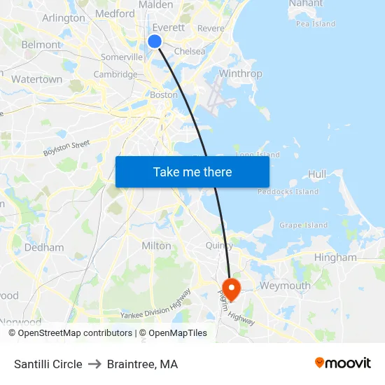 Santilli Circle to Braintree, MA map