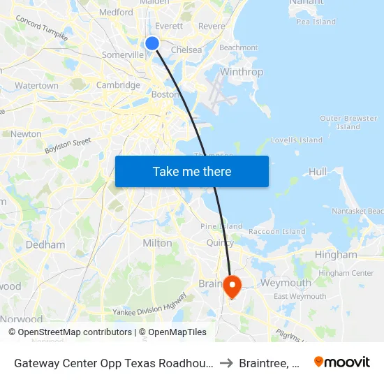 Gateway Center Opp Texas Roadhouse to Braintree, MA map